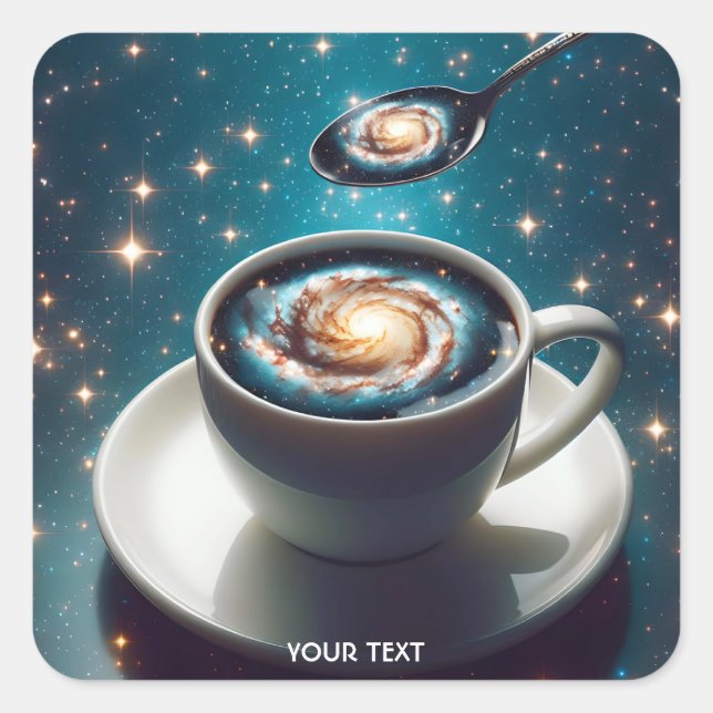 Fantasy Cute Space Cup Spoon Square Sticker (Front)