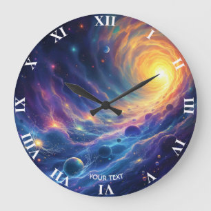 Fantasy Cute Space Sun Stars Large Clock