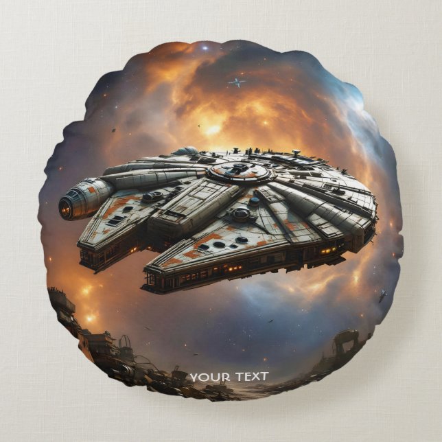 Fantasy Cute Spaceship Space Planet Round Cushion (Front)