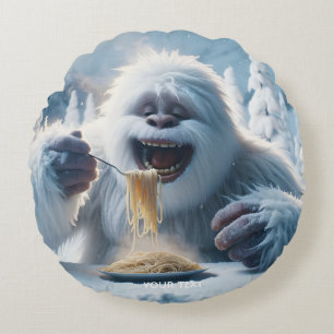Fantasy Cute Spaghetti Yeti Snow Round Cushion
