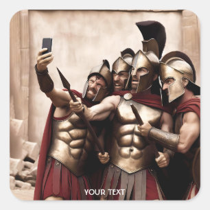 Fantasy Cute Spartan Warriors Selfie Square Sticker