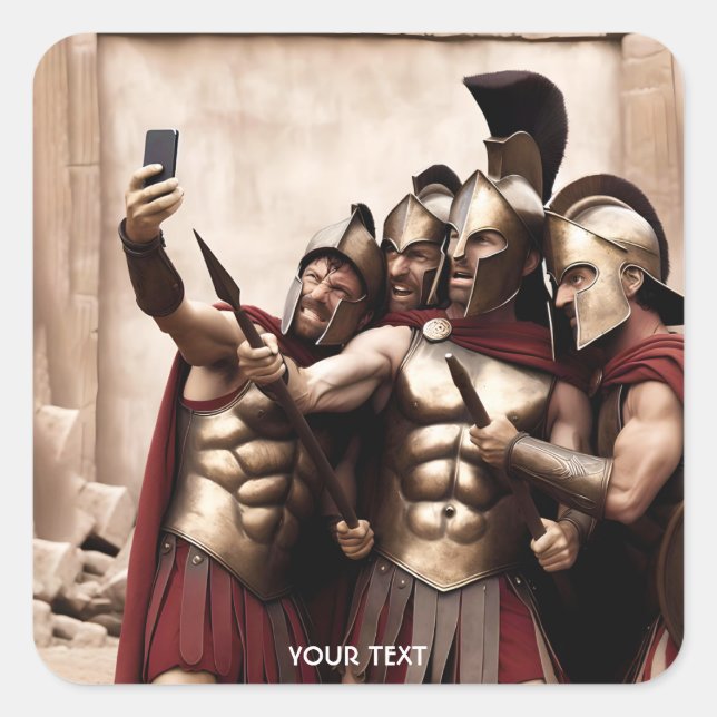 Fantasy Cute Spartan Warriors Selfie Square Sticker (Front)