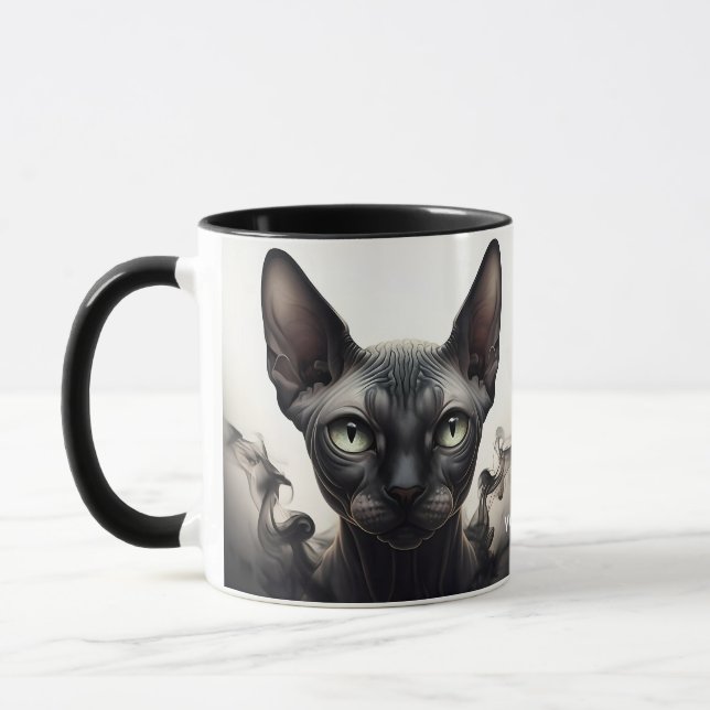 Fantasy Cute Sphynx Black Cat Mug (Left)