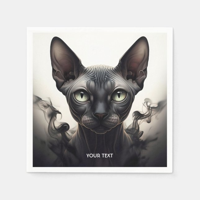 Fantasy Cute Sphynx Black Cat Napkin (Front)