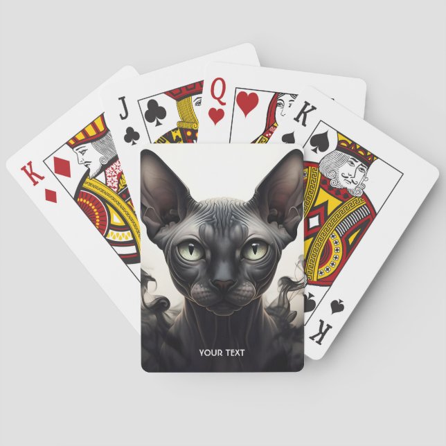 Fantasy Cute Sphynx Black Cat Playing Cards (Back)