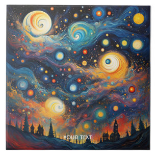 Fantasy Cute Spiral Planet Stars Ceramic Tile
