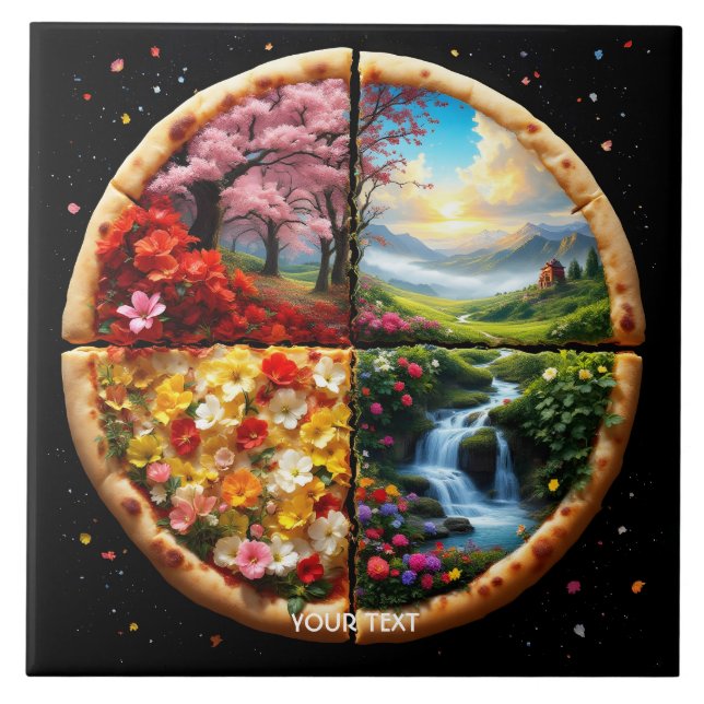 Fantasy Cute Spring Delicate Pizza Ceramic Tile (Front)
