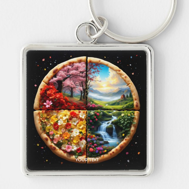 Fantasy Cute Spring Delicate Pizza Key Ring (Front)