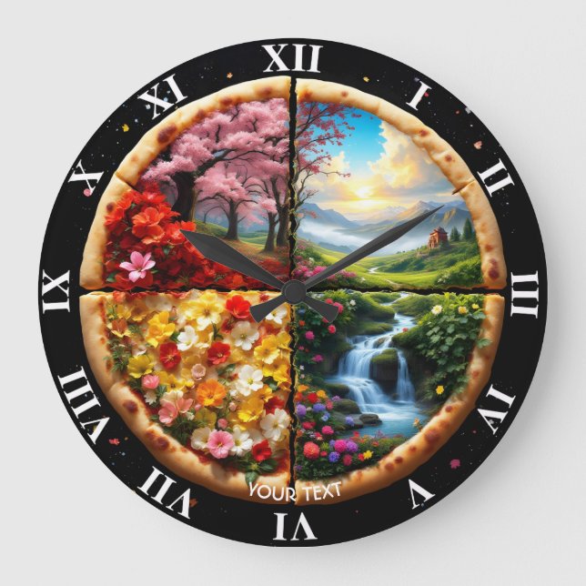 Fantasy Cute Spring Delicate Pizza Large Clock (Front)