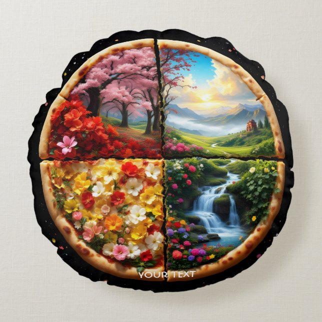 Fantasy Cute Spring Delicate Pizza Round Cushion (Front)