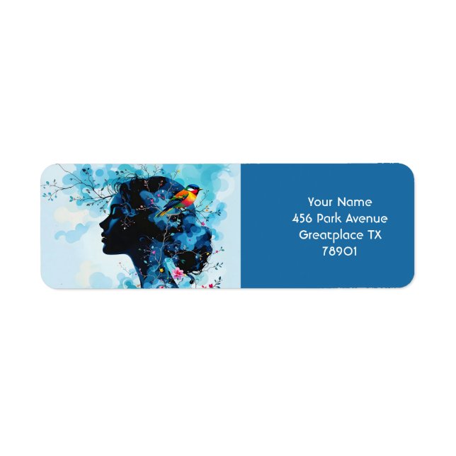 Fantasy Cute Spring Girl Bird Return Address Label (Front)