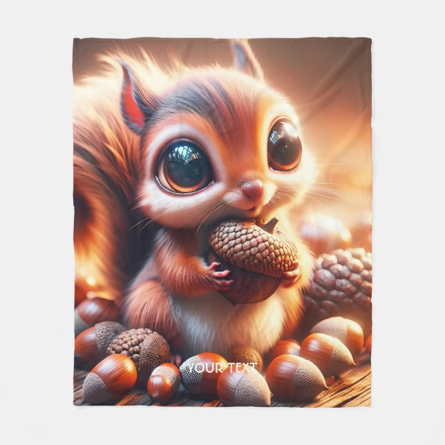 Fantasy Cute Squirrel Holding Acorn Fleece Blanket (Front)