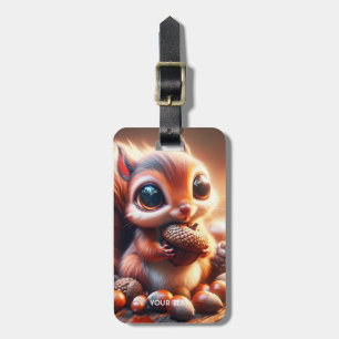 Fantasy Cute Squirrel Holding Acorn Luggage Tag
