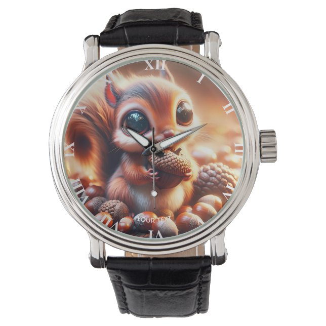 Fantasy Cute Squirrel Holding Acorn Watch (Front)