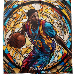 Fantasy Cute Stained Glass Basketball Shower Curtain