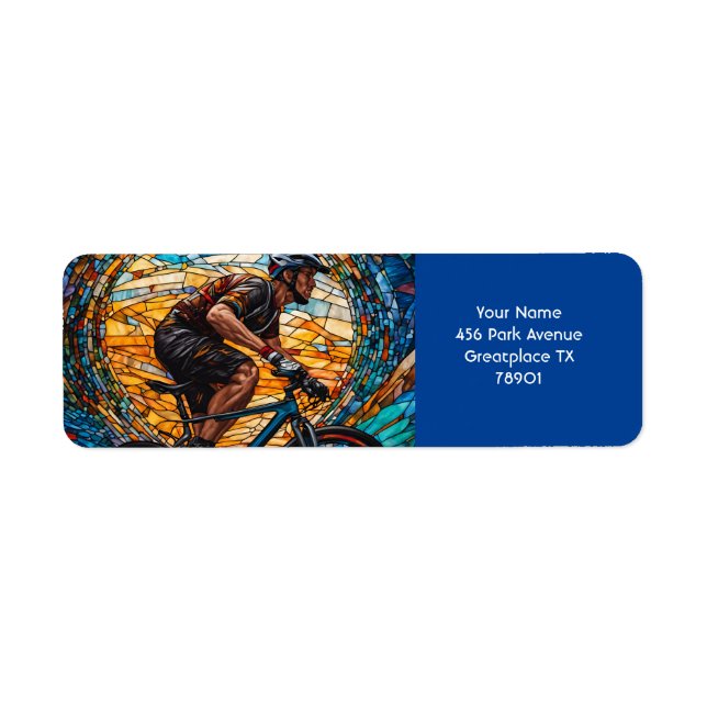 Fantasy Cute Stained Glass Bicycle Rider Return Address Label (Front)