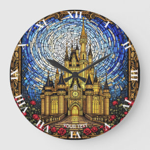Fantasy Cute Stained Glass Castle Large Clock