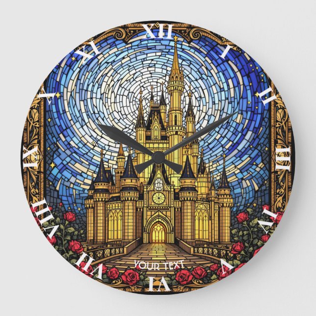 Fantasy Cute Stained Glass Castle Large Clock (Front)