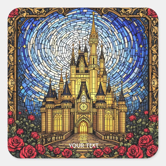 Fantasy Cute Stained Glass Castle Square Sticker (Front)