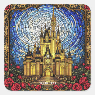 Fantasy Cute Stained Glass Castle Square Sticker