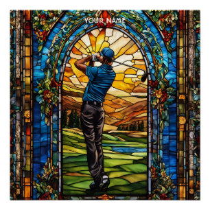 Fantasy Cute Stained Glass Golf Poster