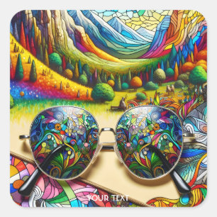 Fantasy Cute Stained Glass Sunglasses Square Sticker