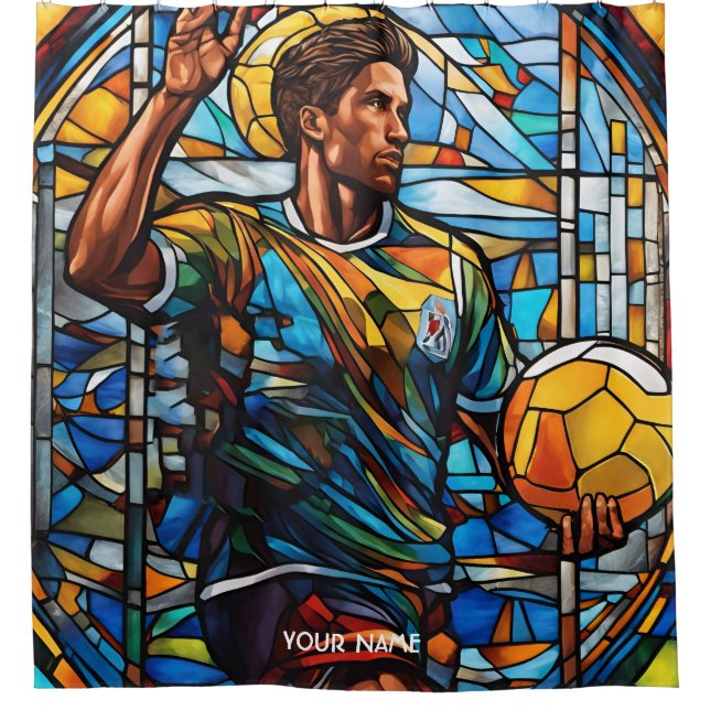 Fantasy Cute Stained Glass Volleyball Player Shower Curtain (Front)