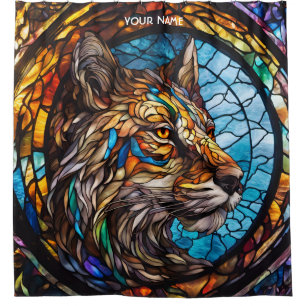 Fantasy Cute Stained Glass Wolf Shower Curtain