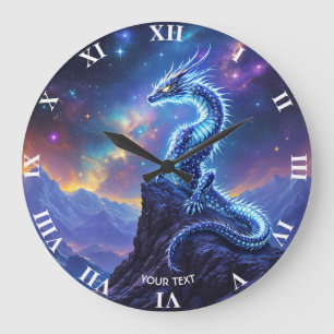Fantasy Cute Starlight Dragon Skies Large Clock