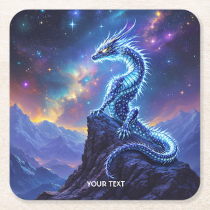 Fantasy Cute Starlight Dragon Skies Square Paper Coaster