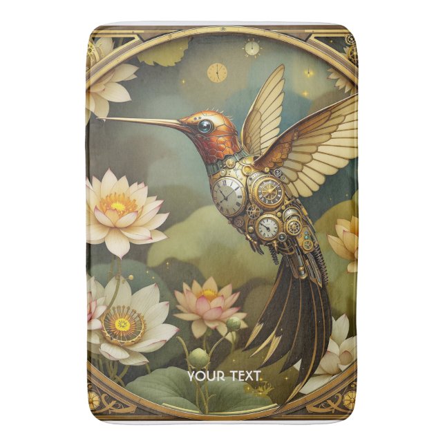 Fantasy Cute Steampunk Bird Clock Bath Mat (Front Vertical)