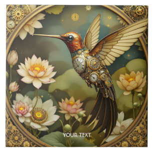 Fantasy Cute Steampunk Bird Clock Ceramic Tile