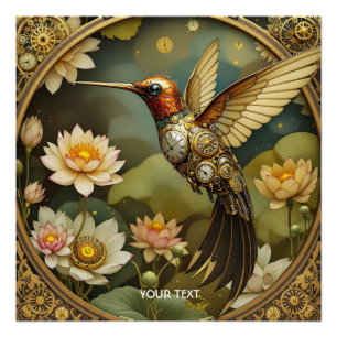Fantasy Cute Steampunk Bird Clock Poster