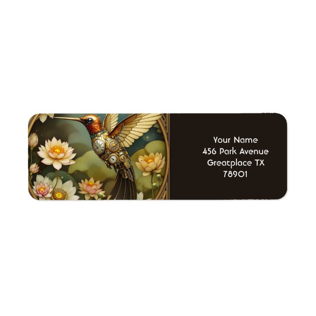 Fantasy Cute Steampunk Bird Clock Return Address Label (Front)