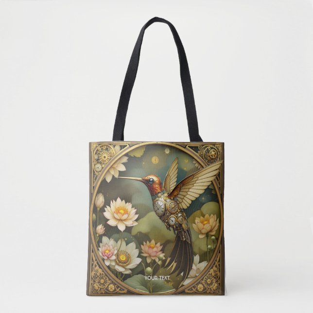 Fantasy Cute Steampunk Bird Clock Tote Bag (Front)