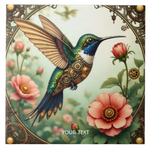 Fantasy Cute Steampunk Bird Flowers Ceramic Tile