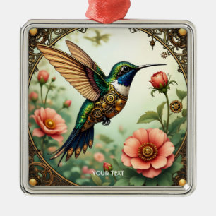 Fantasy Cute Steampunk Bird Flowers Metal Ornament