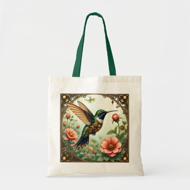 Fantasy Cute Steampunk Bird Flowers Tote Bag (Front)
