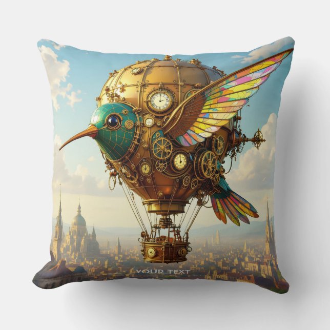 Fantasy Cute  Steampunk Bird Sky Cushion (Front)