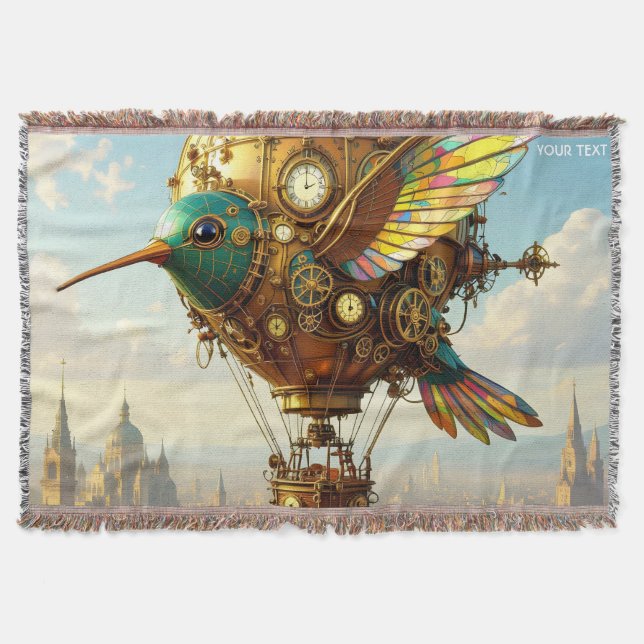 Fantasy Cute  Steampunk Bird Sky Throw Blanket (Front)