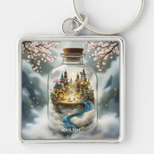 Fantasy Cute Steampunk Bottle City Key Ring