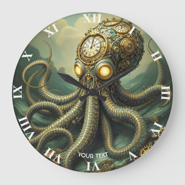 Fantasy Cute Steampunk Clock Kraken (Front)
