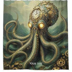Fantasy Cute Steampunk Clock Kraken Shower Curtain