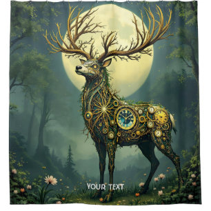 Fantasy Cute Steampunk Deer Forest Shower Curtain