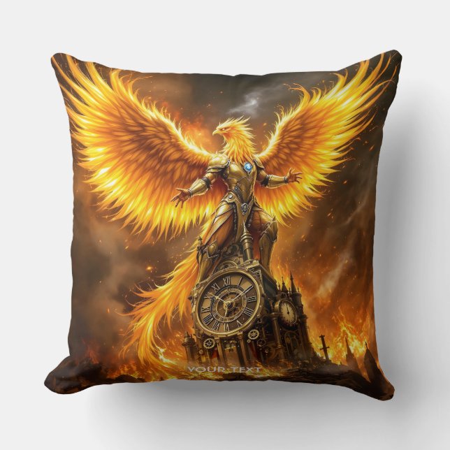 Fantasy Cute Steampunk Flames Phoenix Cushion (Front)