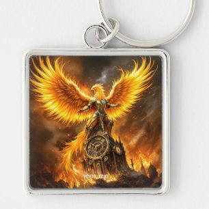Fantasy Cute Steampunk Flames Phoenix Key Ring