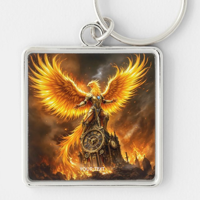 Fantasy Cute Steampunk Flames Phoenix Key Ring (Front)