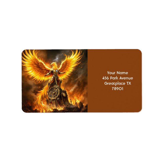 Fantasy Cute Steampunk Flames Phoenix Label (Front)