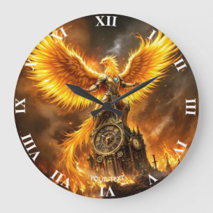 Fantasy Cute Steampunk Flames Phoenix Large Clock