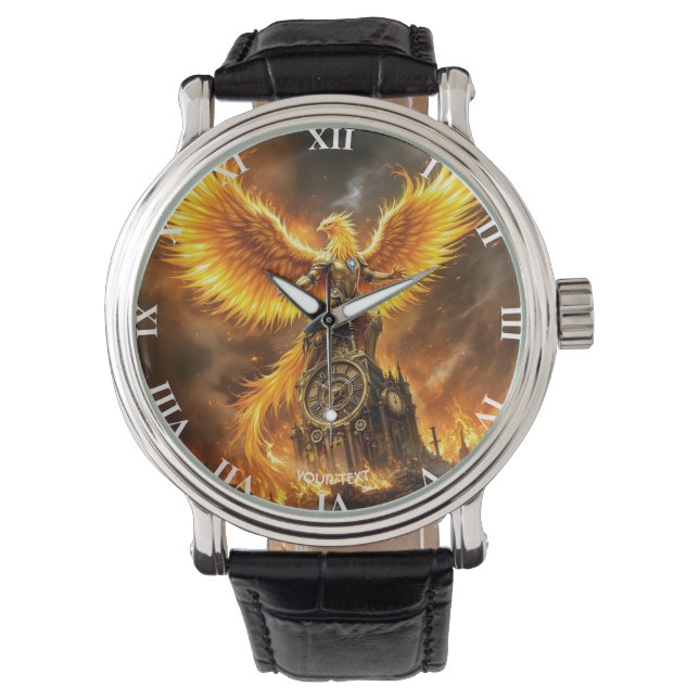 Fantasy Cute Steampunk Flames Phoenix Watch (Front)
